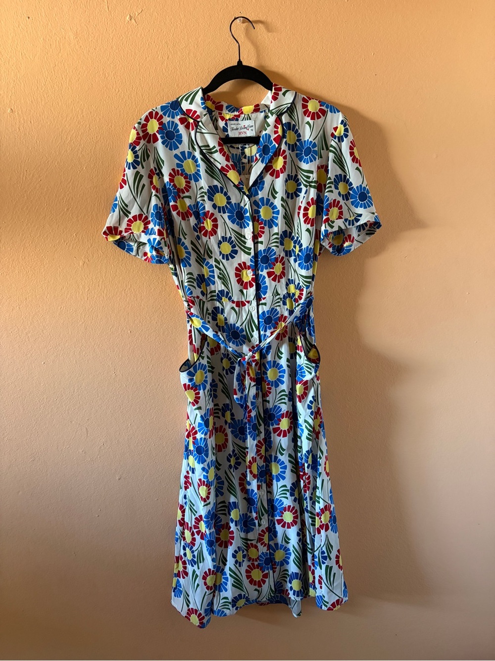 HVN Maria Dress Floral Button-Front Midi Dress with Tie Waist 👗